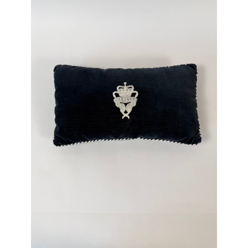 Ethan Allen Custom Velvet Lumbar Pillow – Navy Blue Crown Crest – 12x7